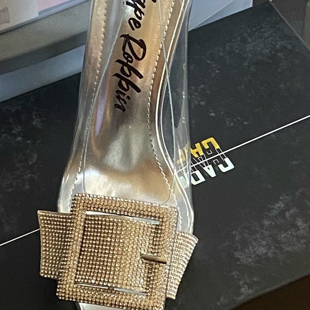 Cape Robbin Clear Slide with Gold Crystal Buckle